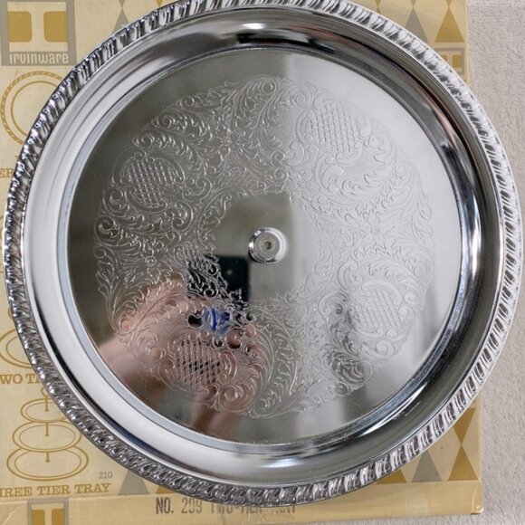 Vintage Irvinware Silver Tone Two Tier Serving Tray W Handle - Picture 9 of 16